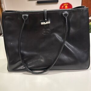 Longchamp Roseau.  BLACK  Leather Tote Bag